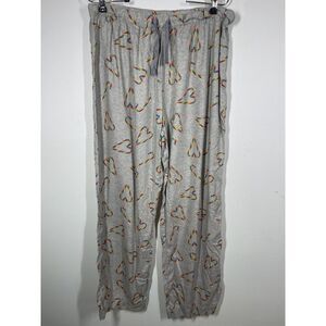 Victoria Secret PINK  Women's pajama pants Gray With Rainbow Candy Cane Hearts L